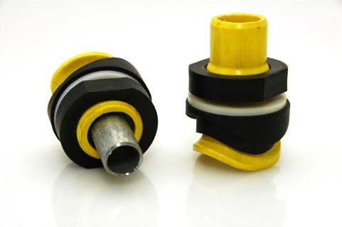 High impact-resistant PVC saddle adapter 50, complete with nut, rubber socket and ring
