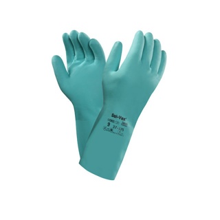 Nitrile glove Ansell Sol-Vex plus 37-675, green, flocked lining, size 10, length 330mm. EN420-388-374