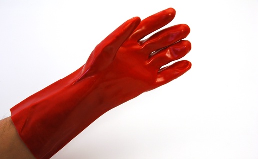 PVC glove, red, coated, length 350mm
