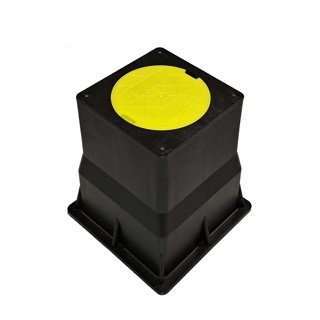 PP Surface box 140x140 stowable, yellow glass fibre lid ø110'peilbuis'