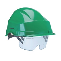 Helm, Iris 2, mit PVC Sicherheitsbrille. Grün