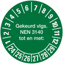 Appoved sticker NEN 3140 ø30mm. Green. Slide 18 pcs. (2020-2025)