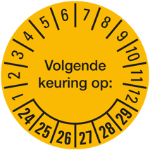 Keuringsstickers 'volgende keuring op', ø30mm, geel, kaart à 18 stuks (2024-2029)
